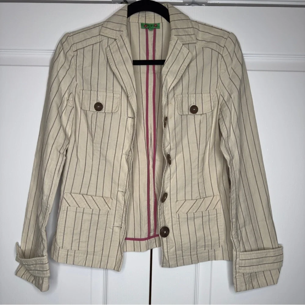 Tibi Women’s Striped Cotton Blazer Jacket Beige Brown Button Front Size 2 - Picture 8 of 12